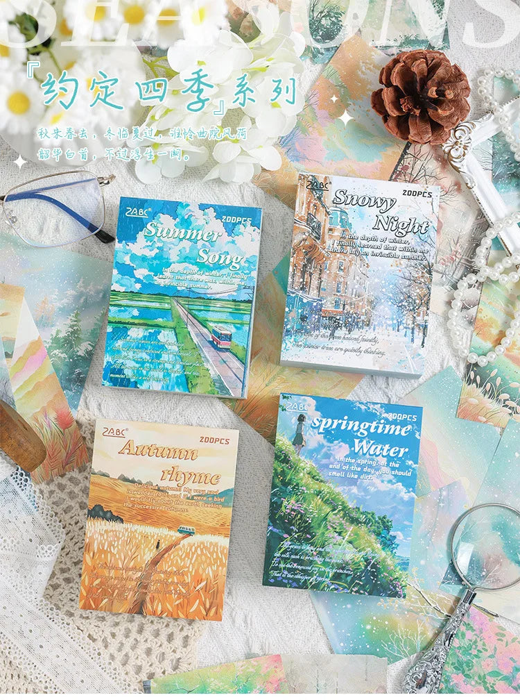 200 Sheets Beautiful Four Seasons Scenery Paper, all seasonal views for journal background collage
