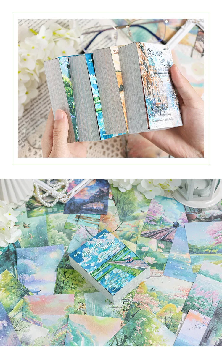 200 Sheets Beautiful Four Seasons Scenery Paper, all seasonal views for journal background collage