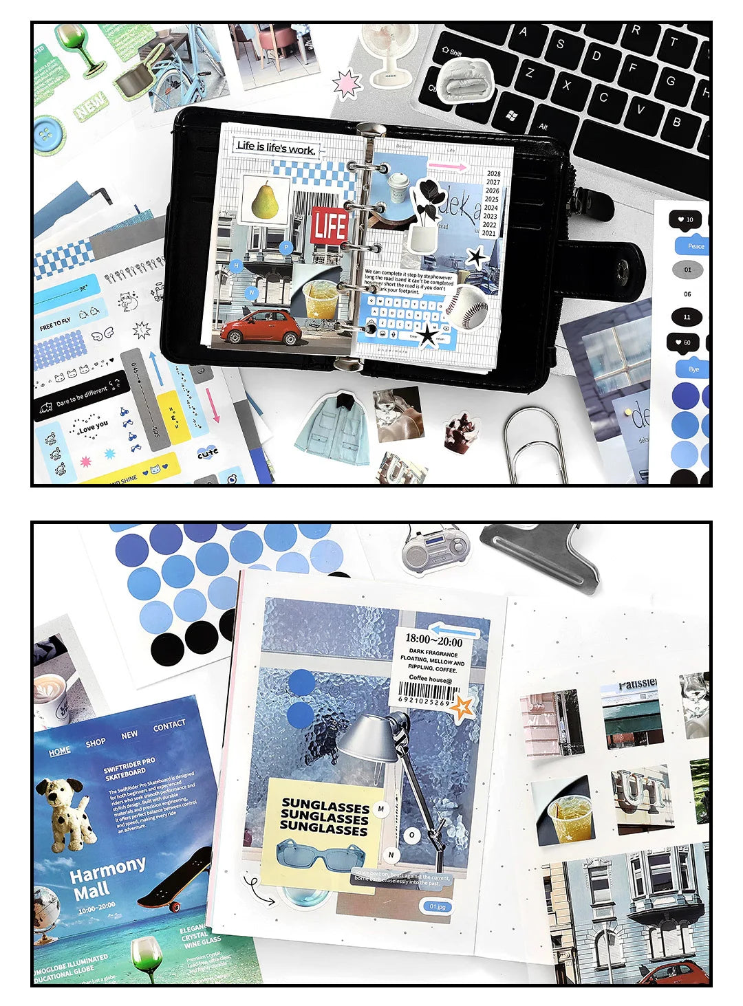 20pcs/1lot Kawaii Scrapbook Stickers every morning and evening Junk Journal Gold Planner Stationery Planner Decorative