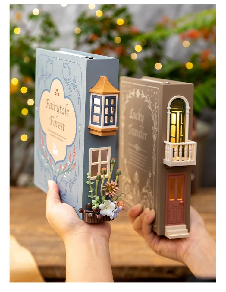 Fake Books Bookends With Led Light Book Holders Booknook Model Kit For Bookshelf Insert Miniature Ornament Decor Christmas Gifts