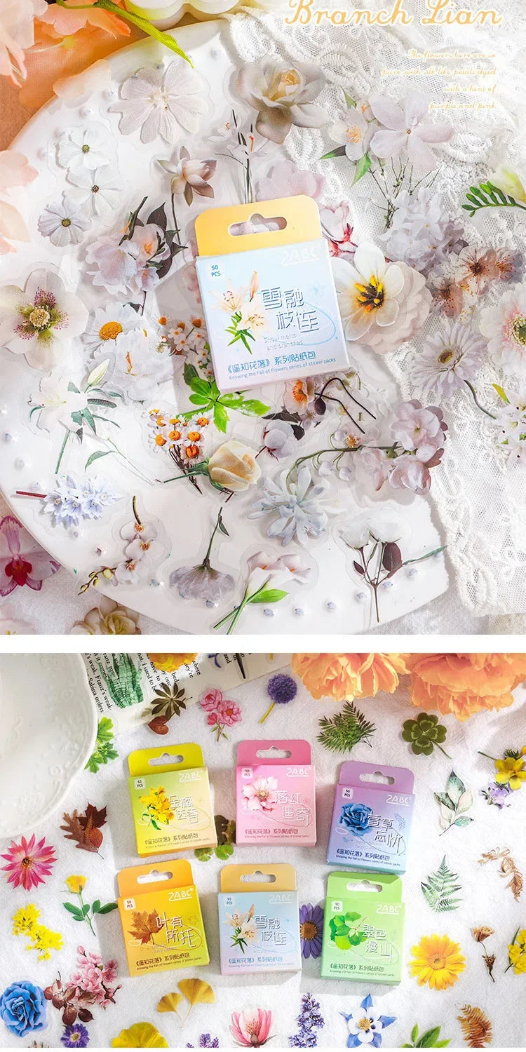 50pcs/box Journamm Plant Stickers Scrapbooking Supplies DIY CUT Decor Junk Journal Collage Stationery PET Aesth Natural Stickers