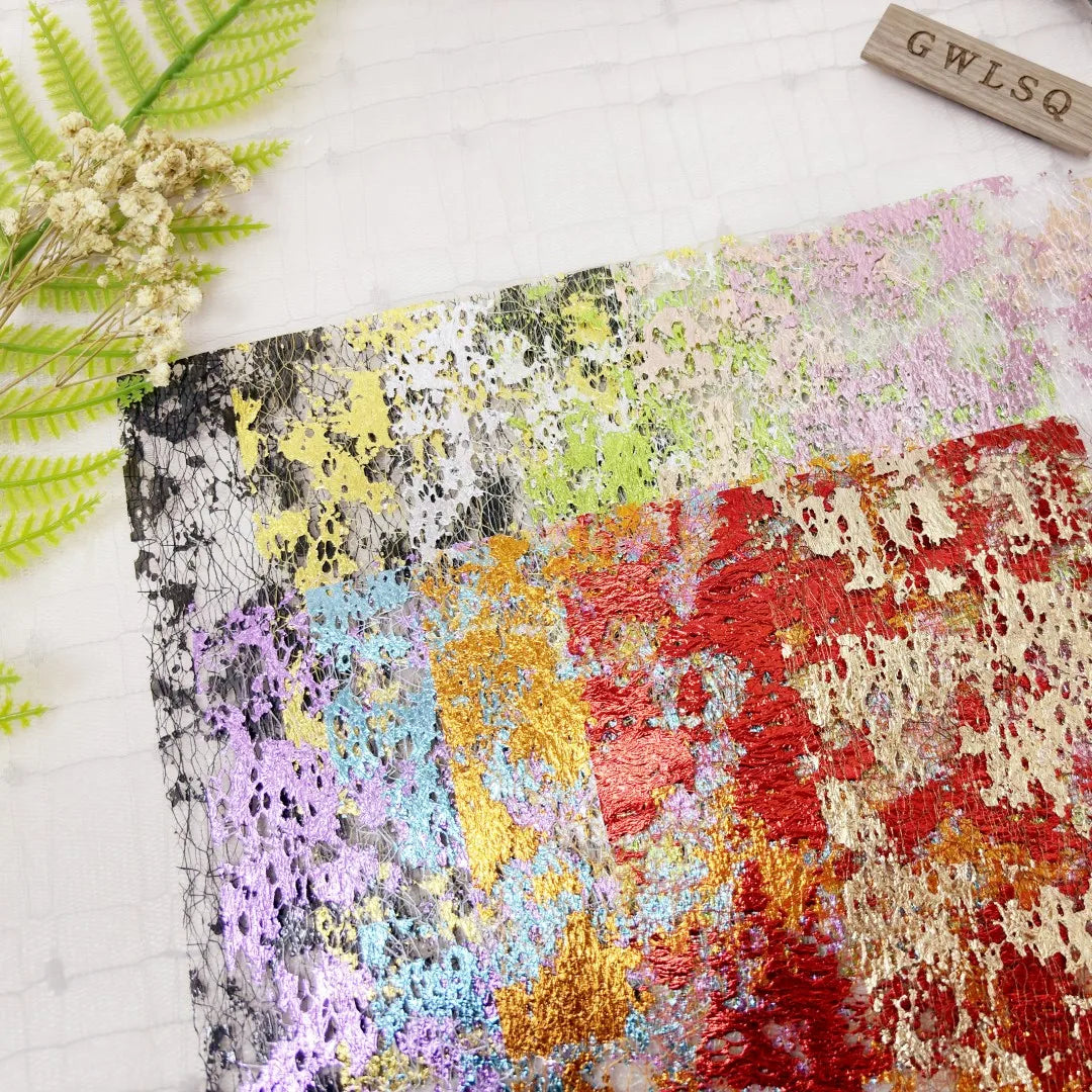 10Pcs Color Gold Foil Lace Gauze Art Paper Scrapbooking Decorate DIY Junk Journal Planner Collage Background Paper Material