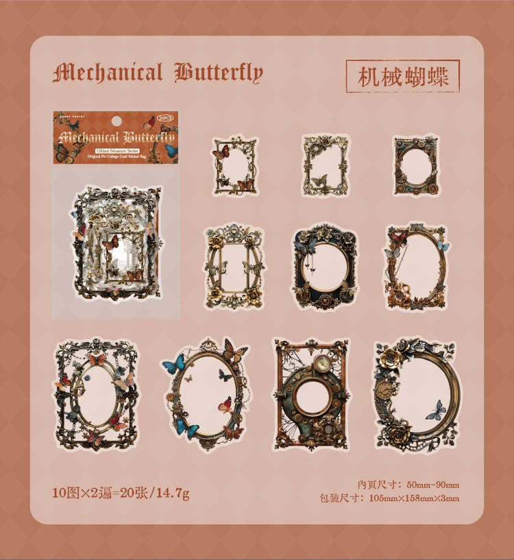 20 pcs Large size Vintage Cutout Frame Sticker Junk Journal DIY Scrapbooking Collage Materials Planner Creative Stationery