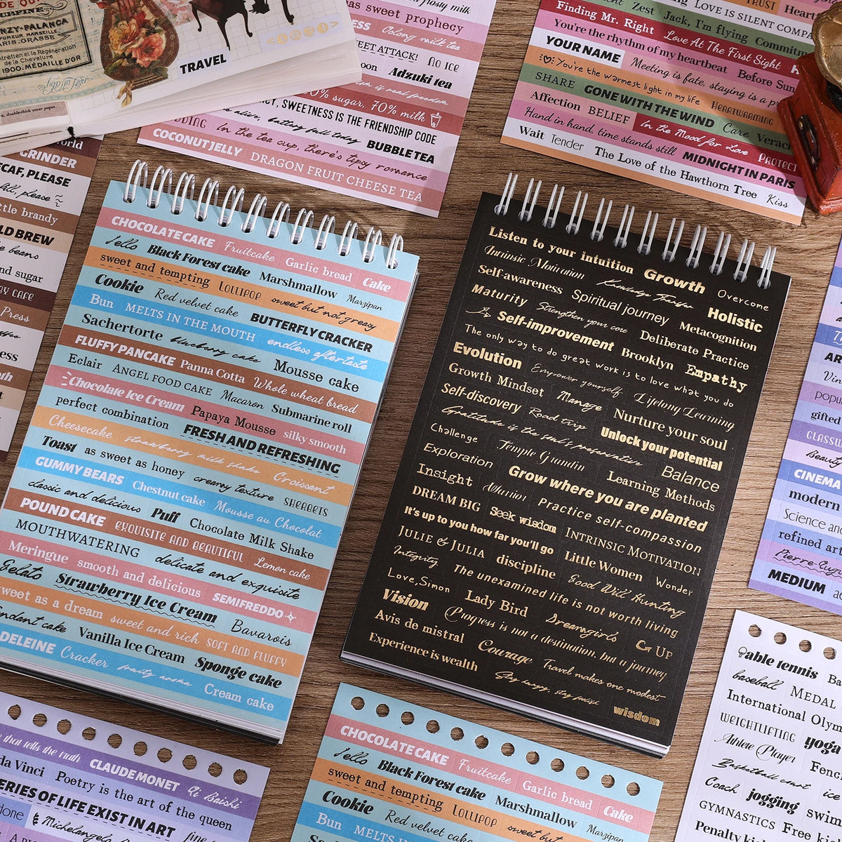 3000+ Pcs Word Stickers for Journaling, 50 Sheets Quote Sticker Gold Foil Art Scrapbook Stickers for Junk Journal
