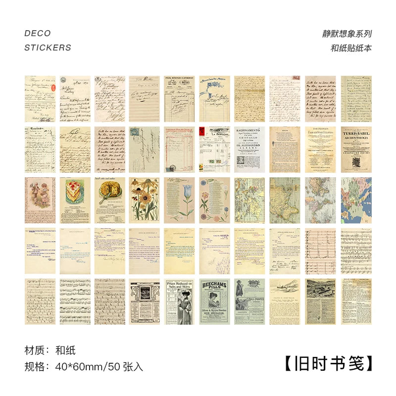 50-366pcs Craft Vintage Scrapbooking Paper Kawaii Art Junk Journal Deco Sticker Natural Collection DIY Material Paper