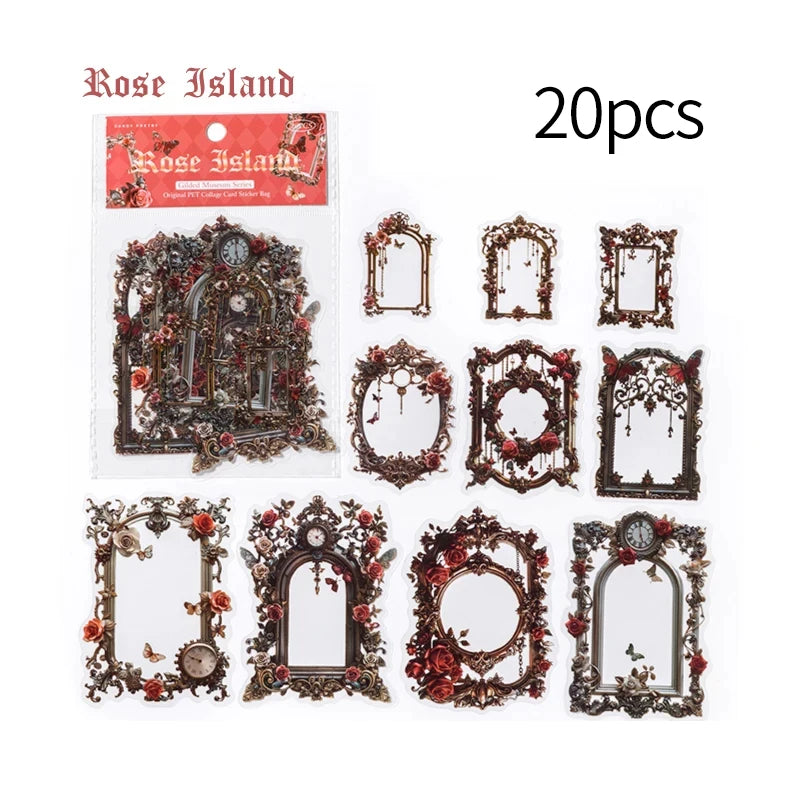 20 pcs Large size Vintage Cutout Frame Sticker Junk Journal DIY Scrapbooking Collage Materials Planner Creative Stationery