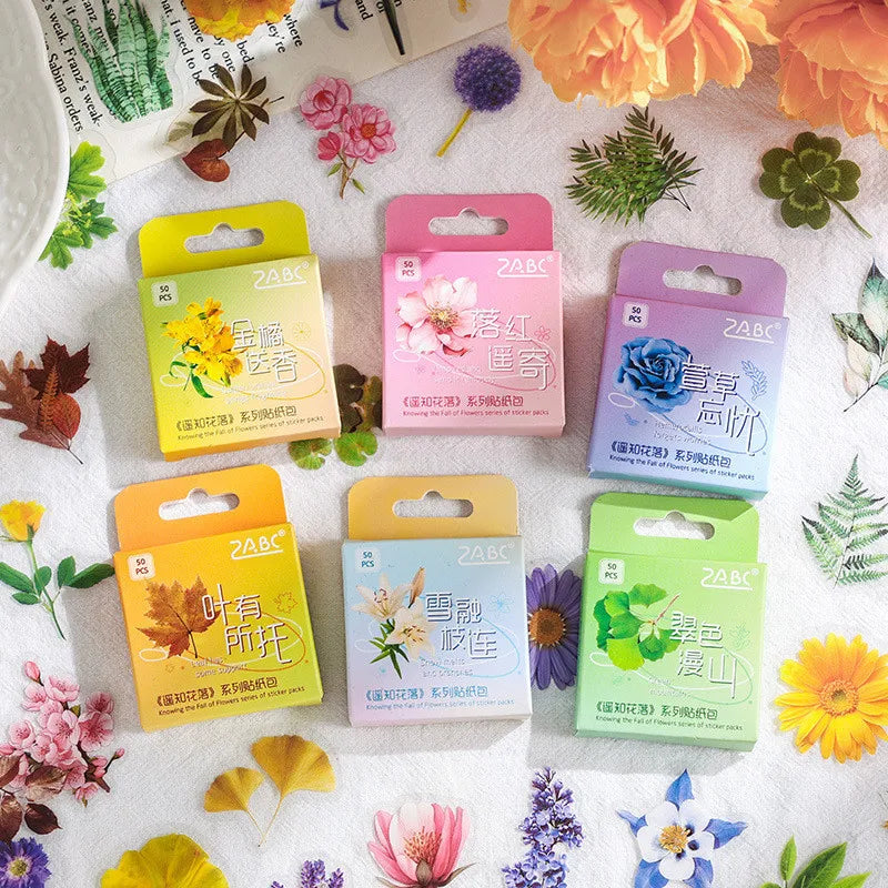 50pcs/box Journamm Plant Stickers Scrapbooking Supplies DIY CUT Decor Junk Journal Collage Stationery PET Aesth Natural Stickers