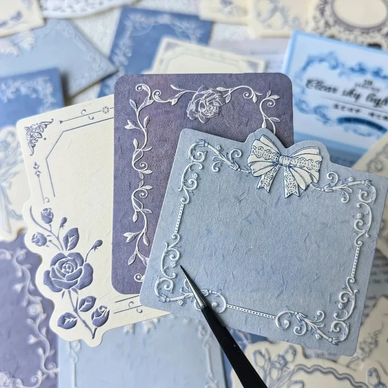 Retro Embossed Floral Border DIY Writable Decorative Hard Cardstock Paper Set for Scrapbooking Journaling Boxed Sticky Notes