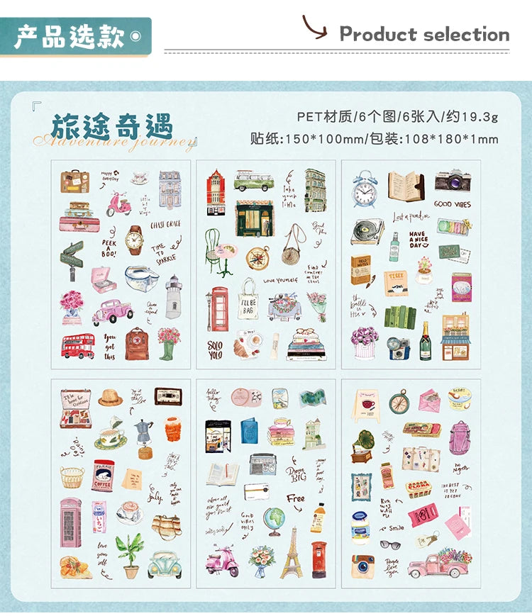 6/36 Sheets Cute Magazine Scrapbooking Stickers Book DIY Junk Journal Material Decoration Album Diary Stationery supplies