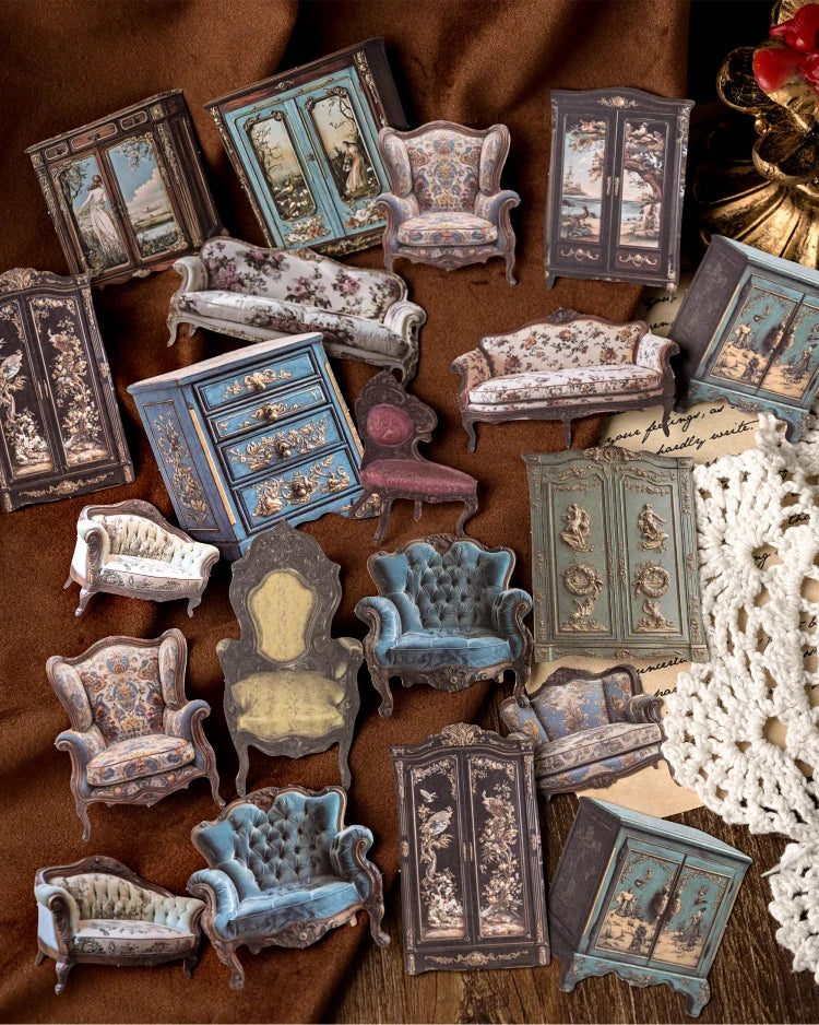 1 Bag Retro Style Junk Journal Kit Antique Lock Mirror Pocket Watch Stickers for Scrapbooking DIY Craft & Journal Decoration