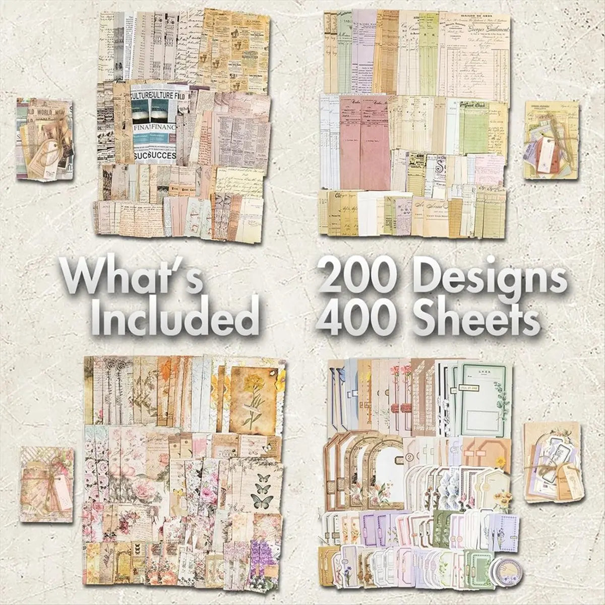 *CLOS Scrapbook Paper, 400 Sheets of Journaling Supplies for Vintage Crafts Planner Junk Journal Supplies