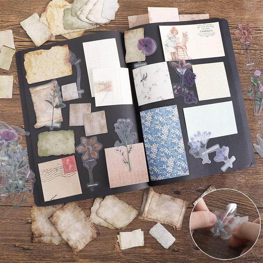 445Pcs Vintage Junk Journal Kit Scrapbooking Paper Ephemera Pack Aesthetic Journal Supplies Retro Sticker Floral Decoupage Craft