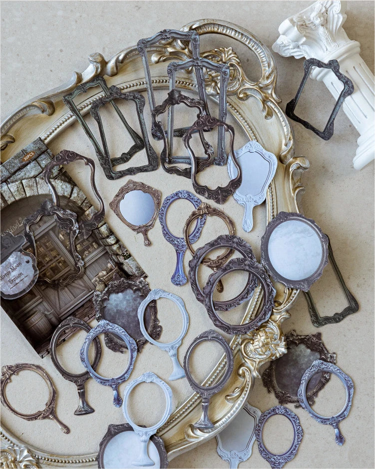 1 Bag Retro Style Junk Journal Kit Antique Lock Mirror Pocket Watch Stickers for Scrapbooking DIY Craft & Journal Decoration