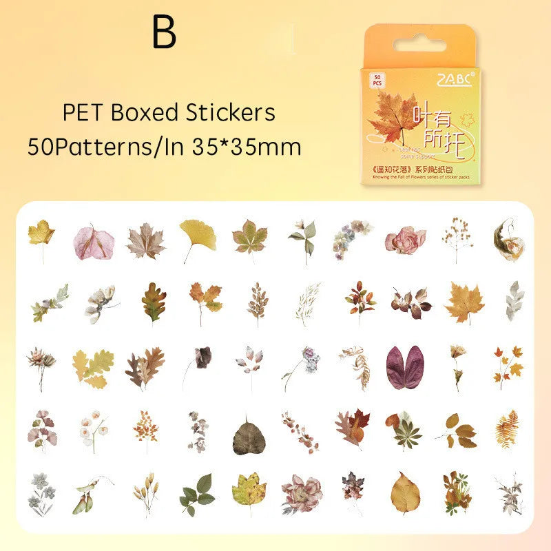 50pcs/box Journamm Plant Stickers Scrapbooking Supplies DIY CUT Decor Junk Journal Collage Stationery PET Aesth Natural Stickers