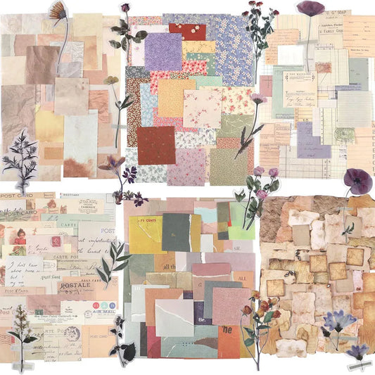 445Pcs Vintage Junk Journal Kit Scrapbooking Paper Ephemera Pack Aesthetic Journal Supplies Retro Sticker Floral Decoupage Craft