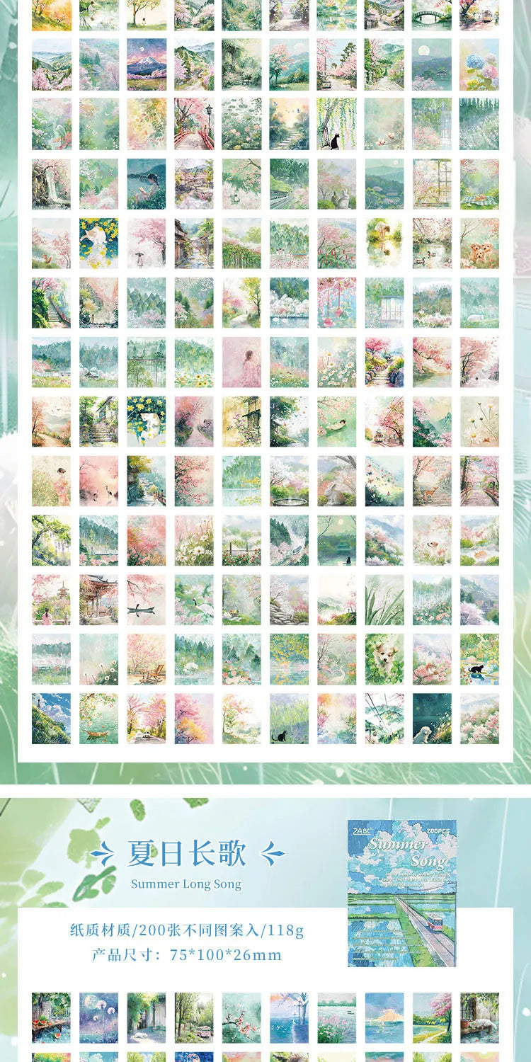 200sheets Scrapbook Paper Junk Journal Supplies Landscape Series DIY Scrapbooking Collage Craft Background Stationery Paper