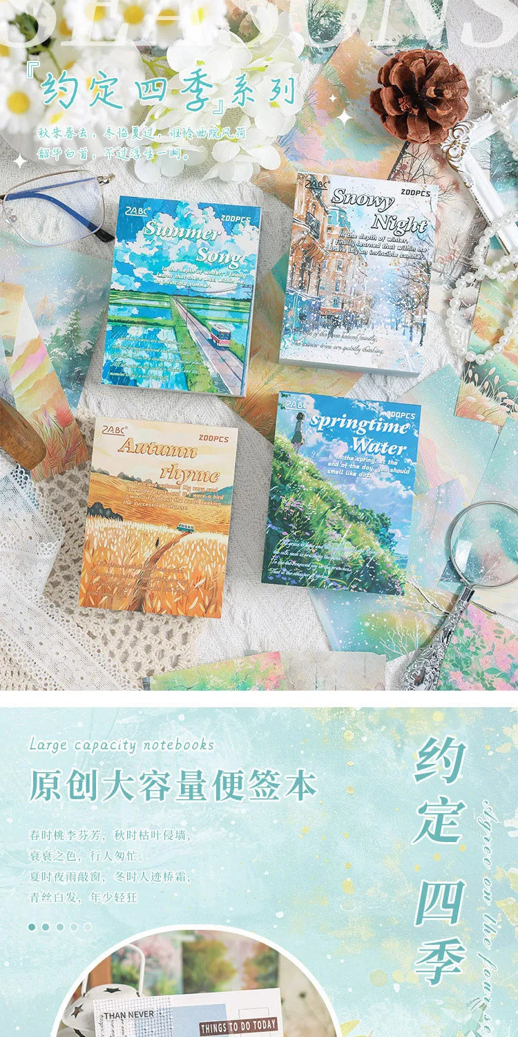 200sheets Scrapbook Paper Junk Journal Supplies Landscape Series DIY Scrapbooking Collage Craft Background Stationery Paper