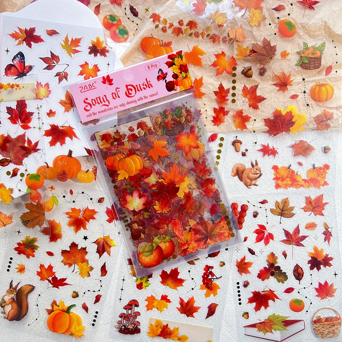 8 Sheets PET Leaf Scrapbooking Sticker Junk Journal  Hand Account Stickers Decor Scrapbooking Collage Junk Journal Decor Sticker