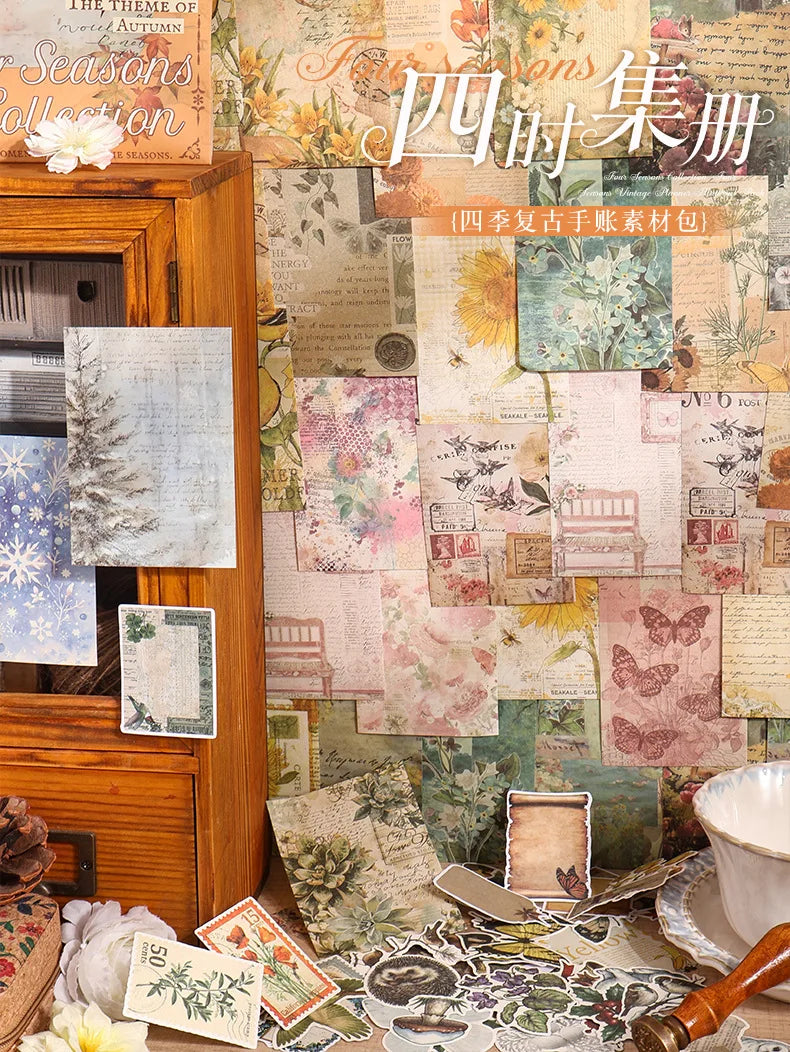 Vintage Stickers & Scrapbook Paper Set — 100 Sheets Junk Journal Kit