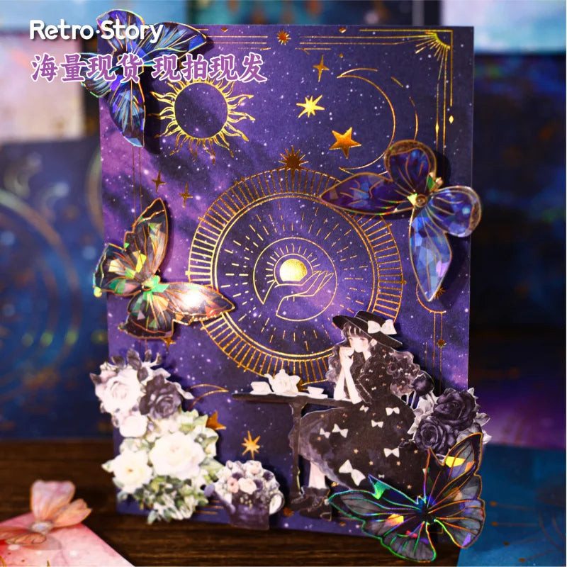 1pack/10Pcs Starry Dome Decor Paper, Dreamy Cosmic Night Sky, Aesthetic Journal Collage Base Paper