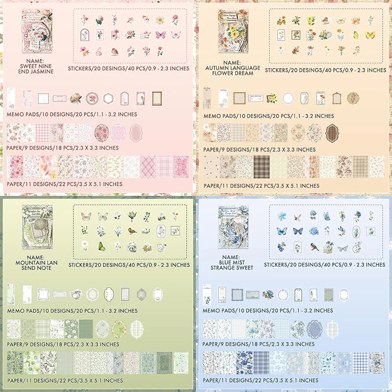 Vintage Floral Scrapbook Paper Journaling Stickers Material Paper Junk Journal Supplies Bullet Retro Crafts Planner Collage Card