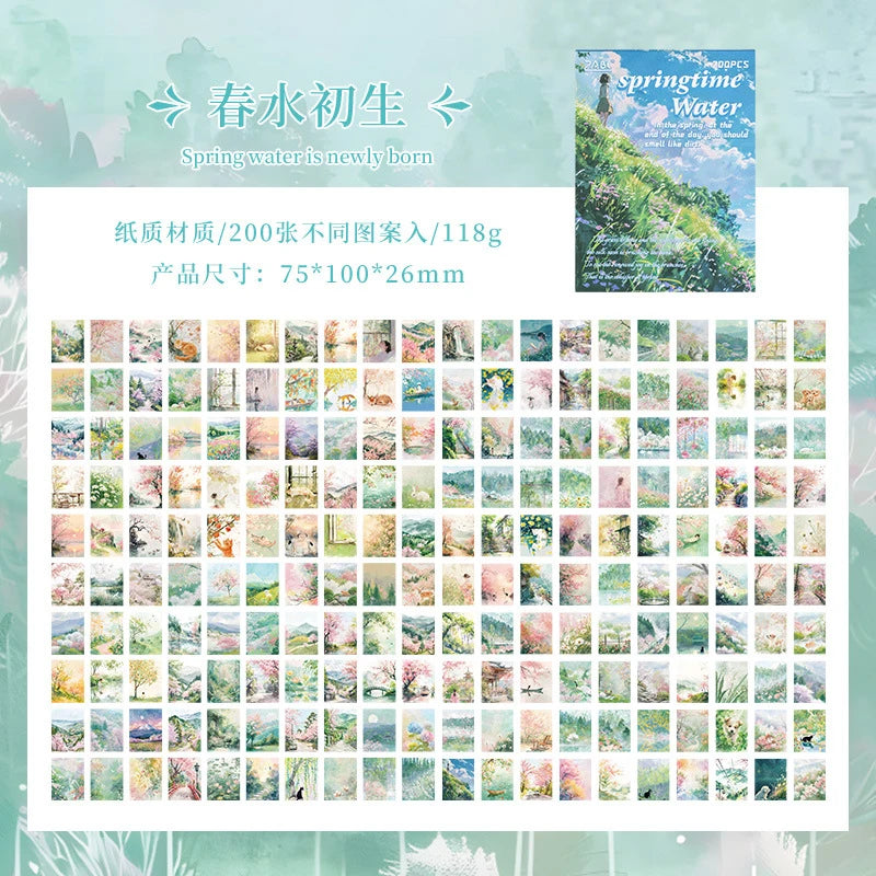 200 Sheets Beautiful Four Seasons Scenery Paper, all seasonal views for journal background collage