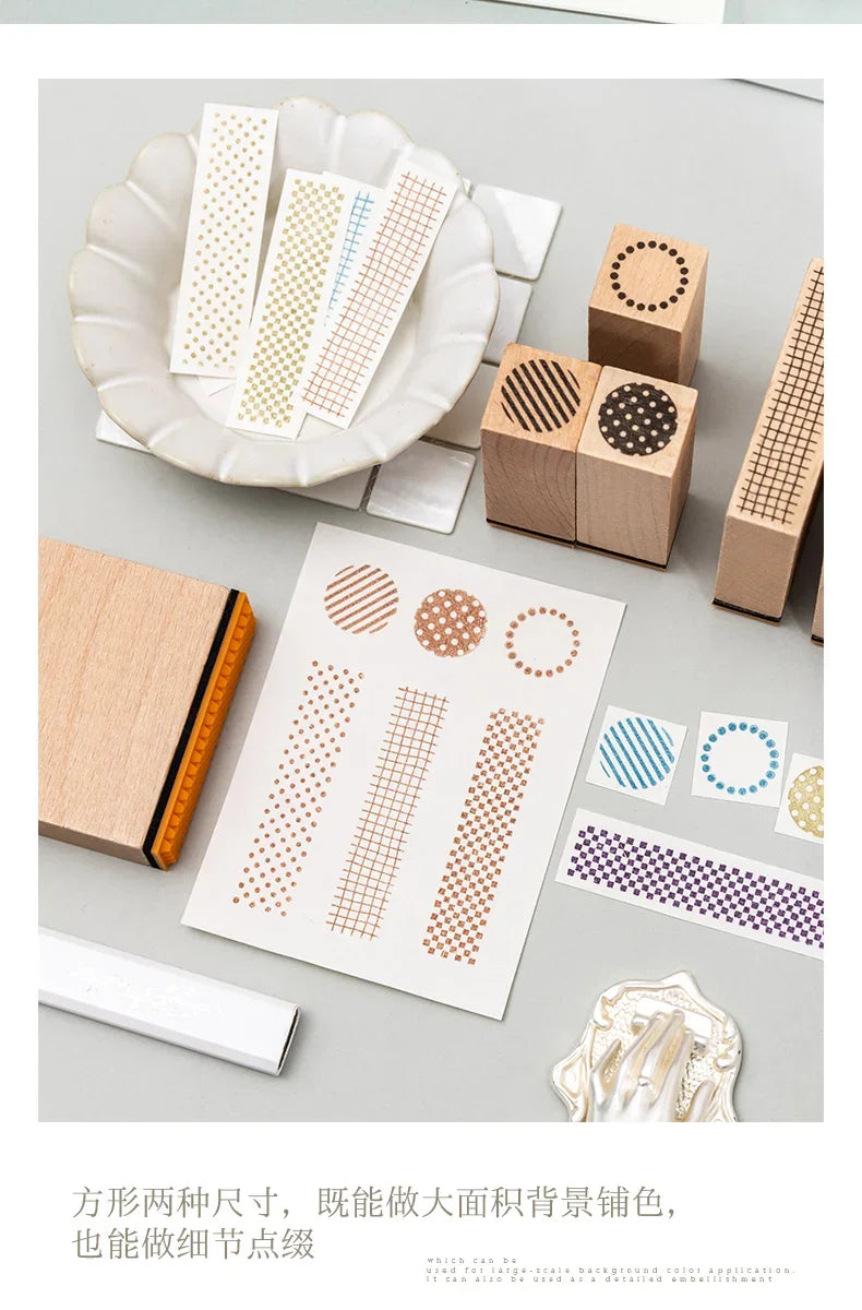 Journal GO Geometric Aesthetic Wooden Stamp Vintage Dot Gird Landscape Creative DIY Junk Journal Material Collage Stationery