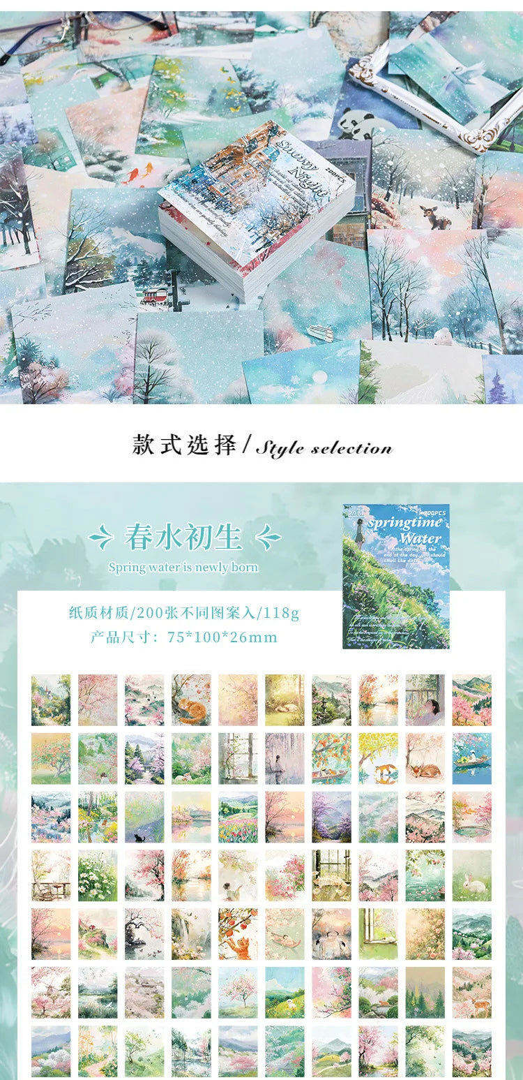 200 Sheets Beautiful Four Seasons Scenery Paper, all seasonal views for journal background collage