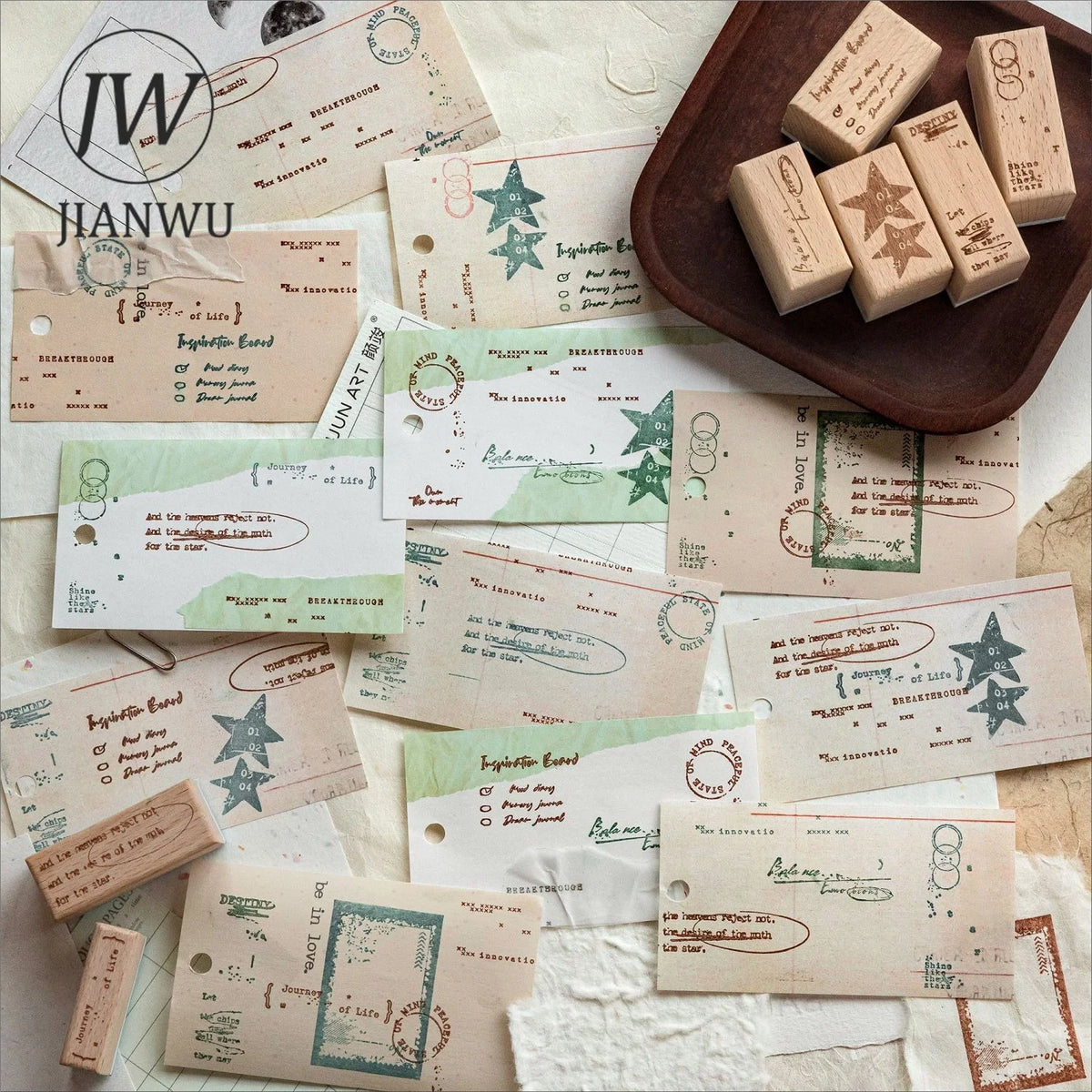 JIANWU Vintage English Words Border Landscape Junk Journal Material Collage Wooden Stamp Creative Student Supplies Stationery