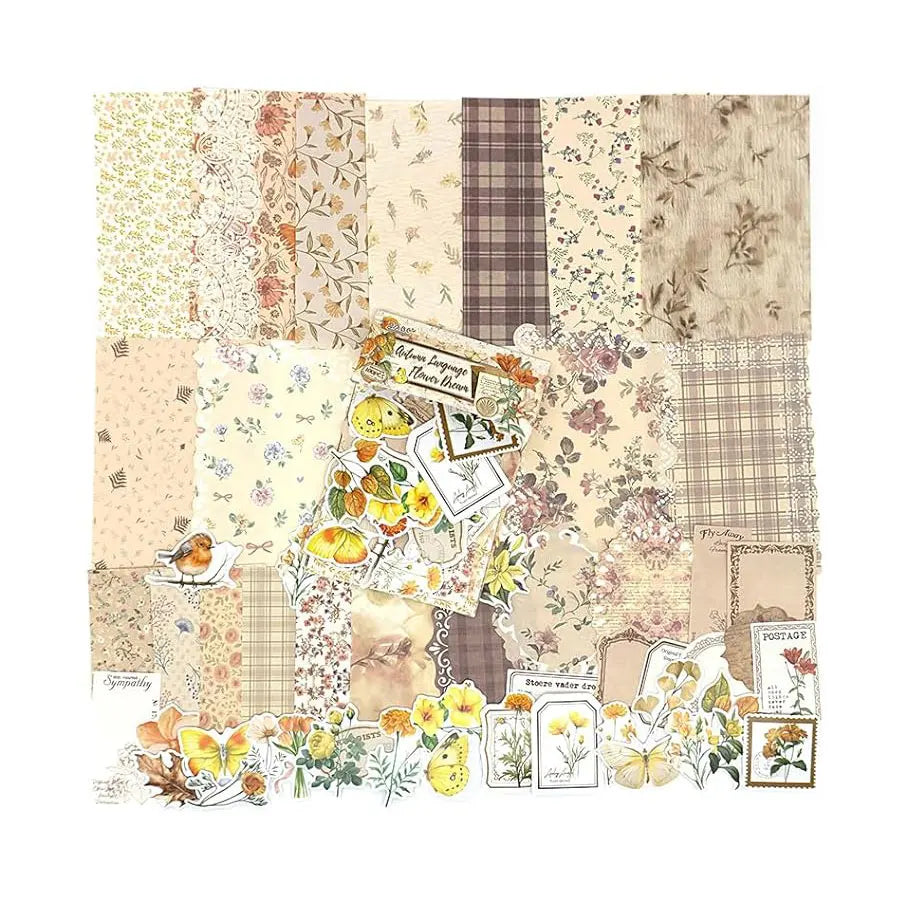 Vintage Floral Scrapbook Paper Journaling Stickers Material Paper Junk Journal Supplies Bullet Retro Crafts Planner Collage Card