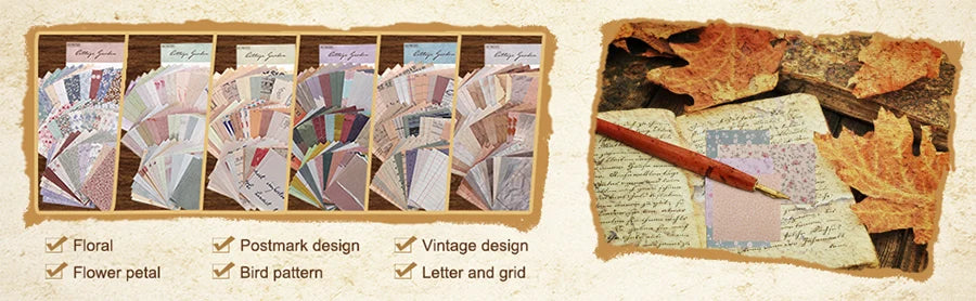 445Pcs Vintage Junk Journal Kit Scrapbooking Paper Ephemera Pack Aesthetic Journal Supplies Retro Sticker Floral Decoupage Craft