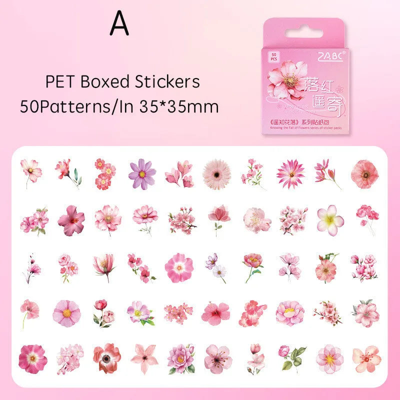 50pcs/box Journamm Plant Stickers Scrapbooking Supplies DIY CUT Decor Junk Journal Collage Stationery PET Aesth Natural Stickers