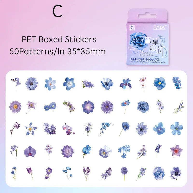 50pcs/box Journamm Plant Stickers Scrapbooking Supplies DIY CUT Decor Junk Journal Collage Stationery PET Aesth Natural Stickers