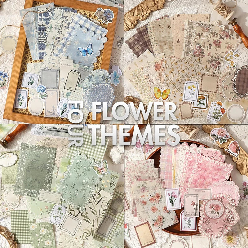 Vintage Floral Scrapbook Paper Journaling Stickers Material Paper Junk Journal Supplies Bullet Retro Crafts Planner Collage Card