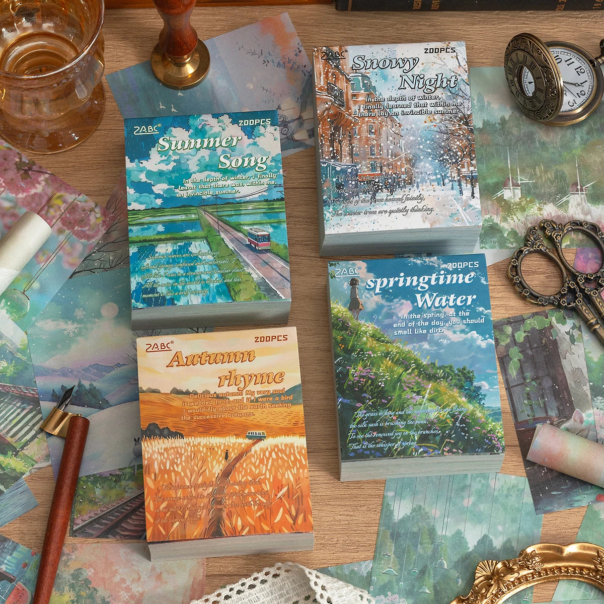 200sheets Scrapbook Paper Junk Journal Supplies Landscape Series DIY Scrapbooking Collage Craft Background Stationery Paper
