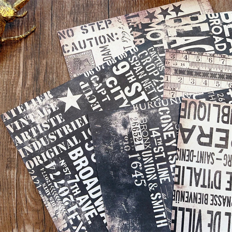 6 Sheet Vintage Newspaper Phrase Stickers Junk Journal Ephemera Background Paper Sticker DIY Album Scrapbooking Material