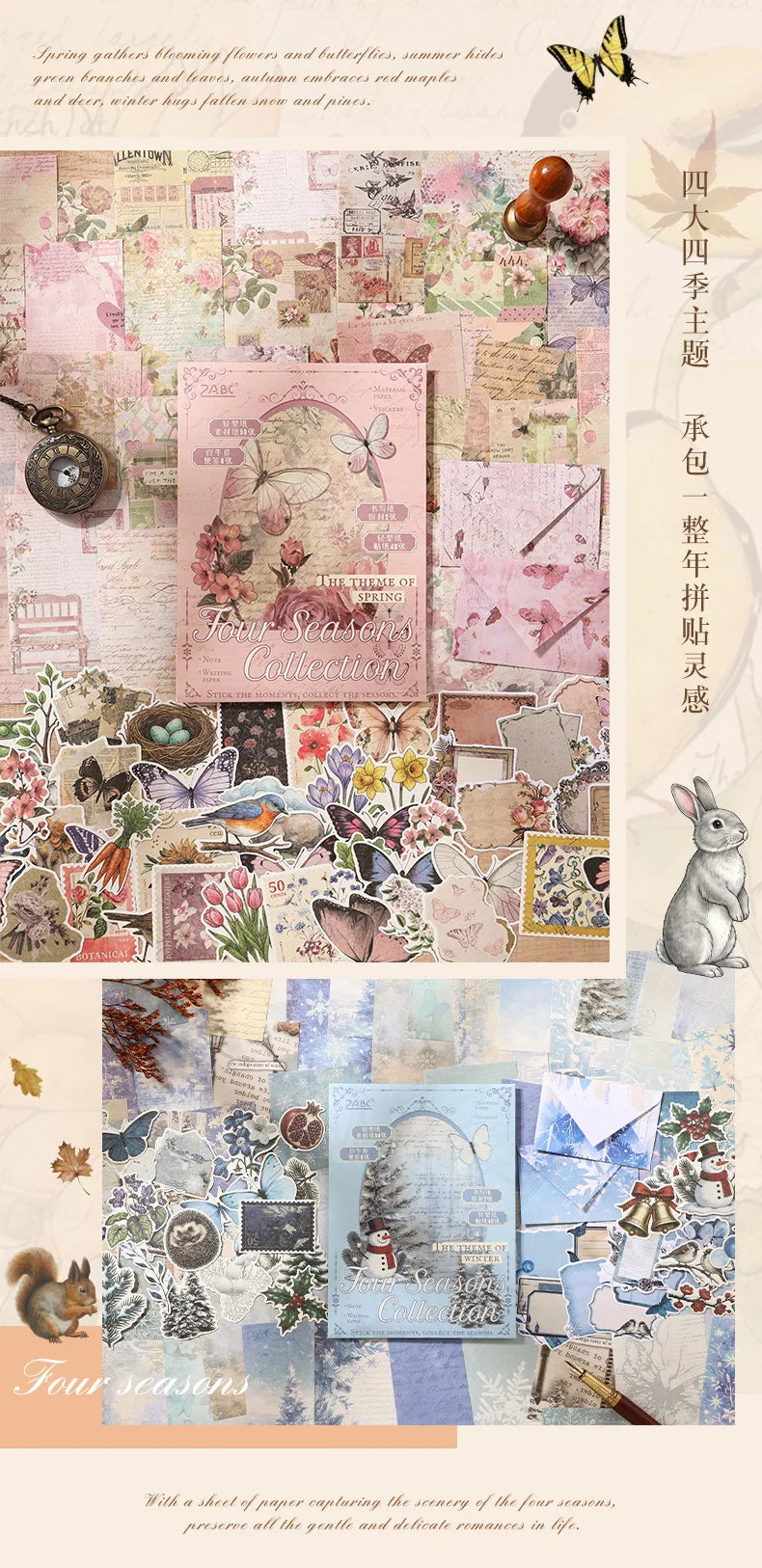 Vintage Stickers & Scrapbook Paper Set — 100 Sheets Junk Journal Kit