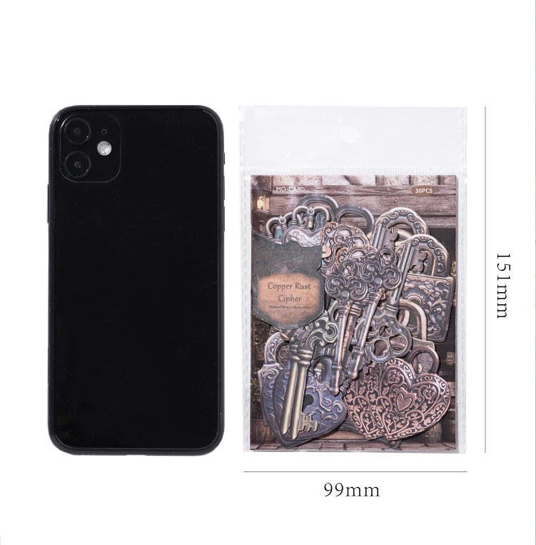 1 Bag Retro Style Junk Journal Kit Antique Lock Mirror Pocket Watch Stickers for Scrapbooking DIY Craft & Journal Decoration
