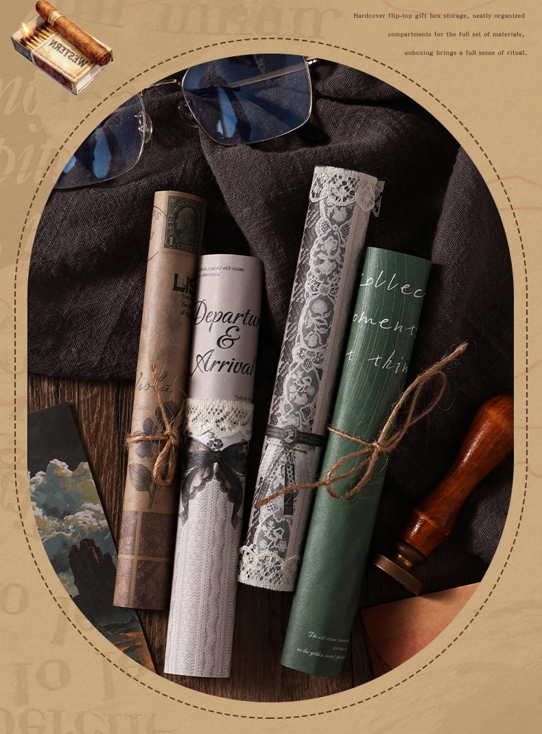 Vintage Journal Gift Box Set, Antique Paper + Washi Tape Combo for Junk Journal Scrapbooking