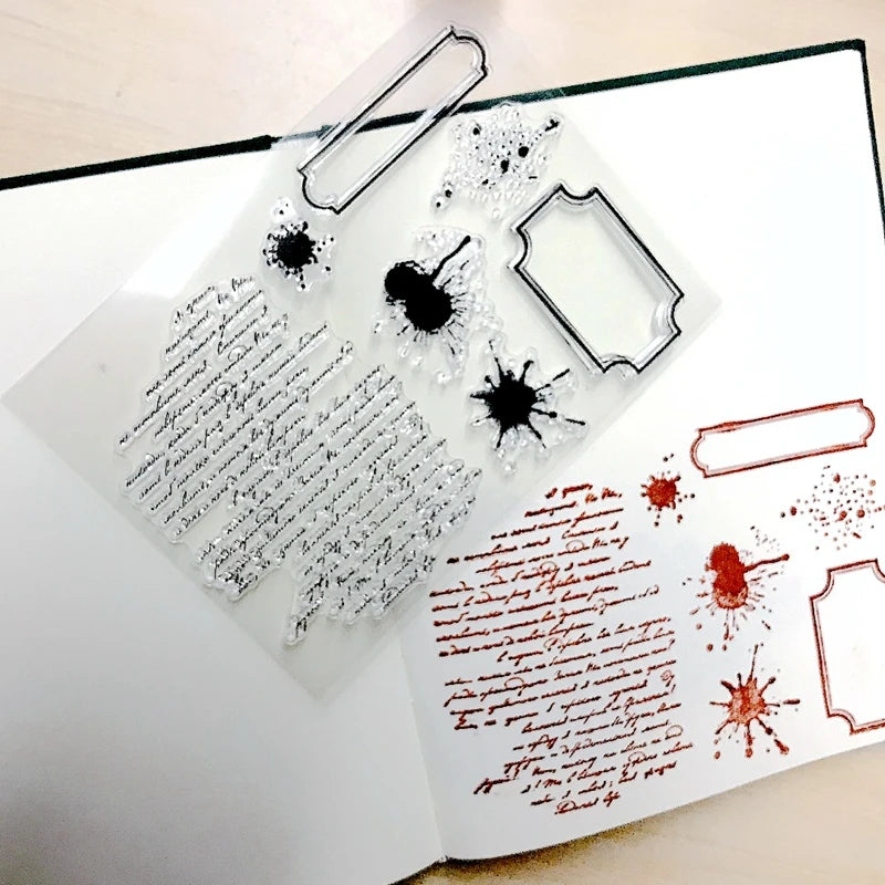 Handwriting Drop Ink Mark Art Scrapbooking Clear Stamps for Junk Journal Background Decoration Craft Supplies Paragraph Design