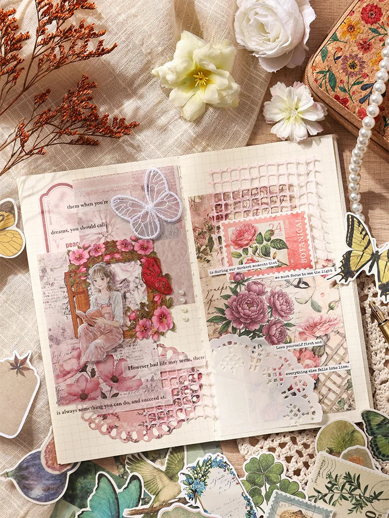 Vintage Stickers & Scrapbook Paper Set — 100 Sheets Junk Journal Kit