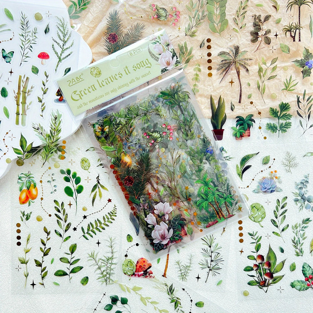 8 Sheets PET Leaf Scrapbooking Sticker Junk Journal  Hand Account Stickers Decor Scrapbooking Collage Junk Journal Decor Sticker