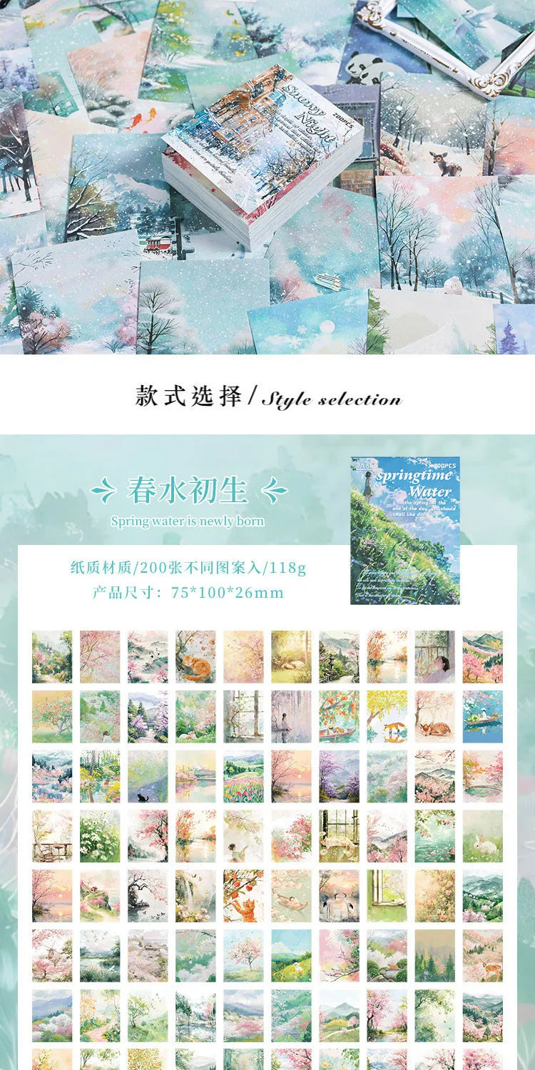 200sheets Scrapbook Paper Junk Journal Supplies Landscape Series DIY Scrapbooking Collage Craft Background Stationery Paper