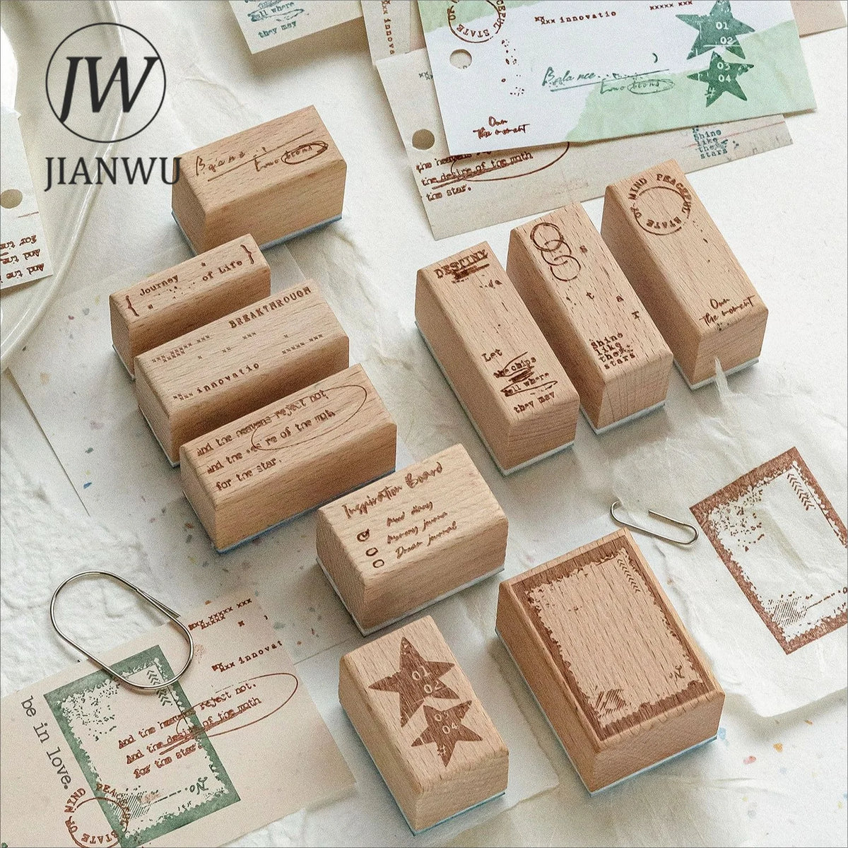 JIANWU Vintage English Words Border Landscape Junk Journal Material Collage Wooden Stamp Creative Student Supplies Stationery