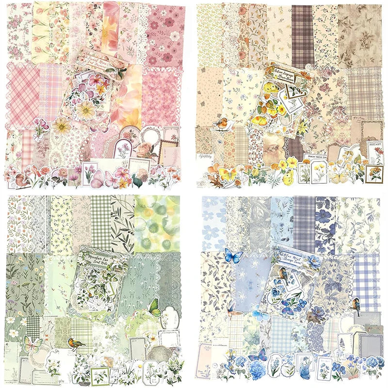 Vintage Floral Scrapbook Paper Journaling Stickers Material Paper Junk Journal Supplies Bullet Retro Crafts Planner Collage Card
