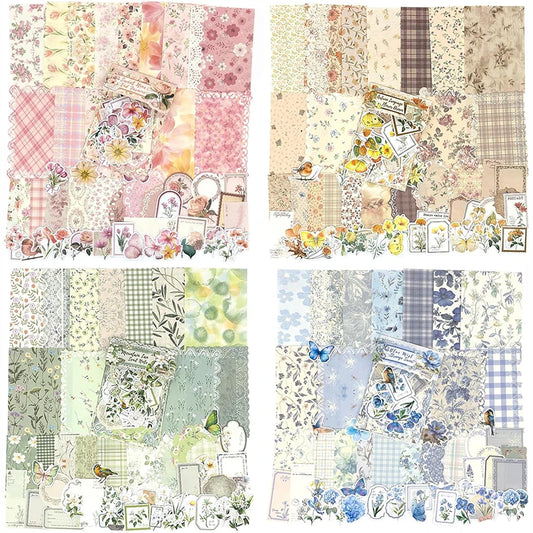 Vintage Floral Scrapbook Paper Journaling Stickers Material Paper Junk Journal Supplies Bullet Retro Crafts Planner Collage Card