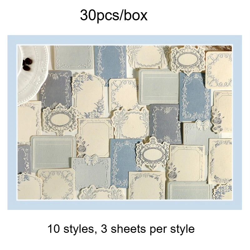Retro Embossed Floral Border DIY Writable Decorative Hard Cardstock Paper Set for Scrapbooking Journaling Boxed Sticky Notes