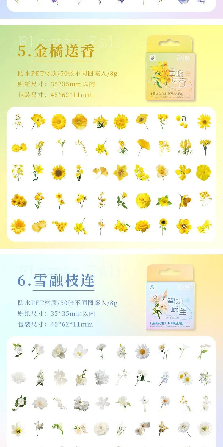 50pcs/box Journamm Plant Stickers Scrapbooking Supplies DIY CUT Decor Junk Journal Collage Stationery PET Aesth Natural Stickers