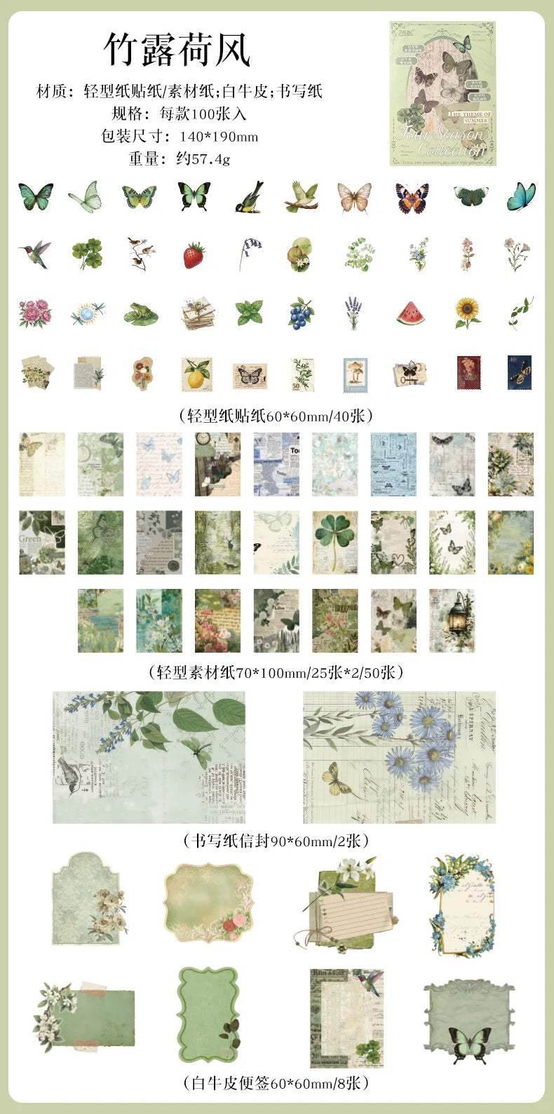 Vintage Stickers & Scrapbook Paper Set — 100 Sheets Junk Journal Kit