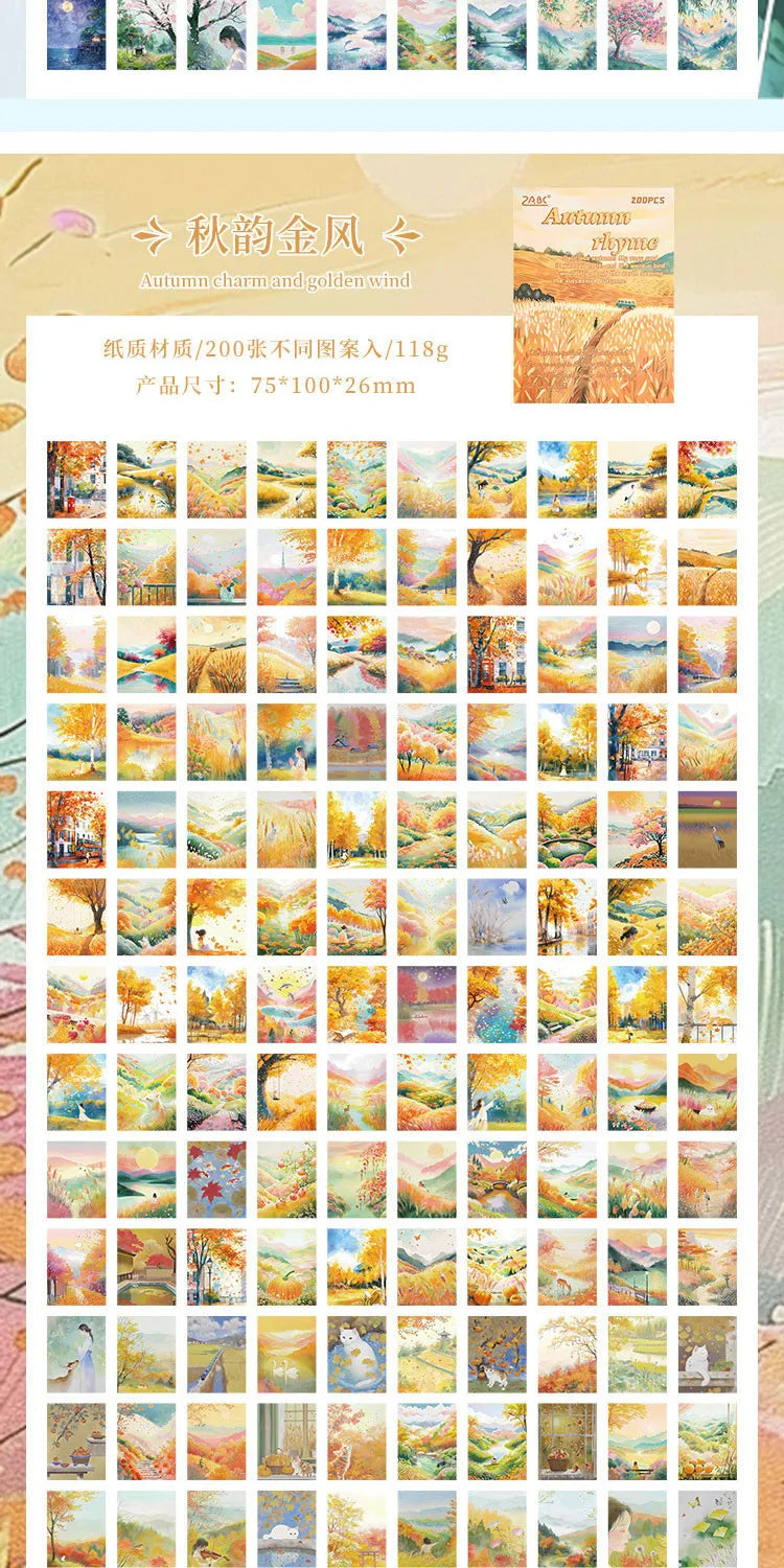 200sheets Scrapbook Paper Junk Journal Supplies Landscape Series DIY Scrapbooking Collage Craft Background Stationery Paper